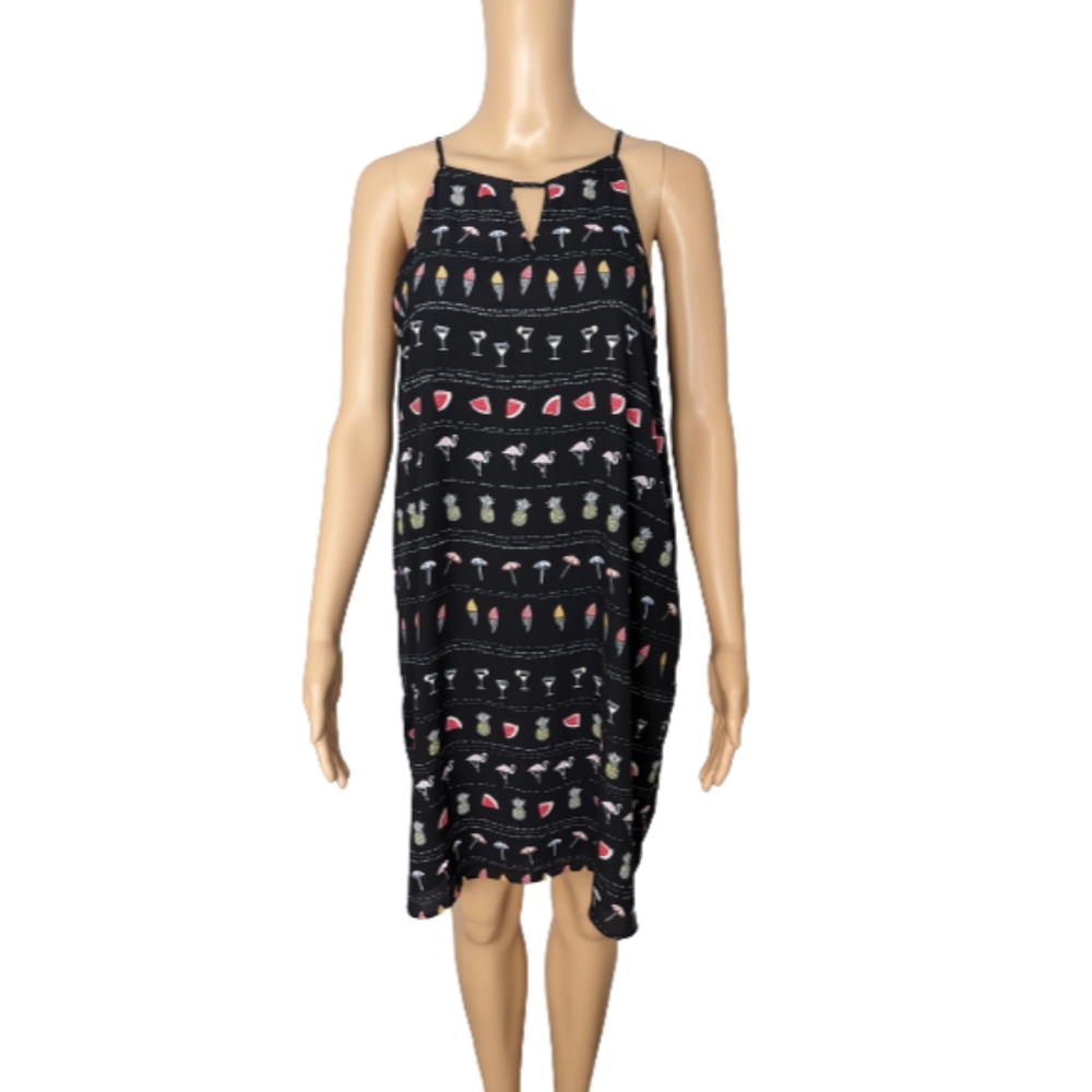 Finn & Grace Black Print Summer Motif Dress M